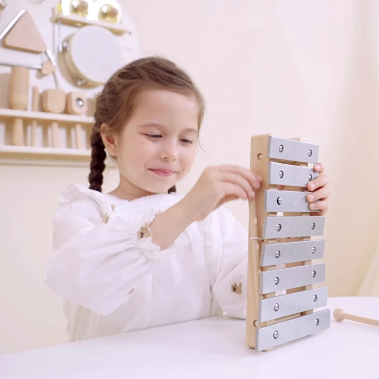 Tablica muzyczna VIGA 89 zawieszona na ścianie — rozmieszczenie 12 instrumentów perkusyjnych