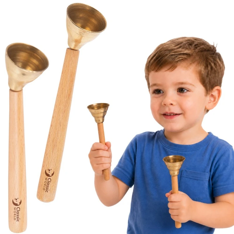 Dzwoneczki Touch Bells CLASSIC WORLD EDU 91 — kolorowe metalowe płytki na drewnianej podstawie, widok z przodu
