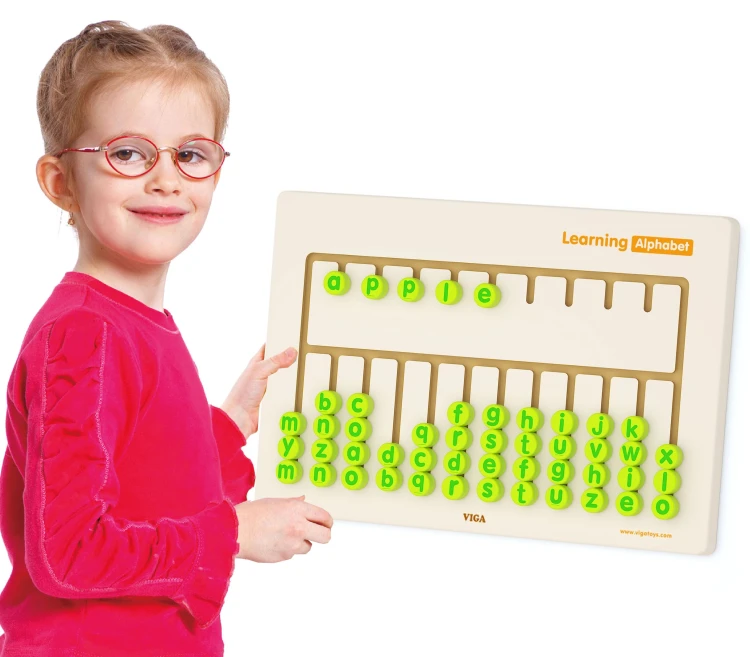 Viga Toys tablica sensoryczna do nauki alfabetu - kolorowa plansza z ruchomymi literami i elementami dotykowymi