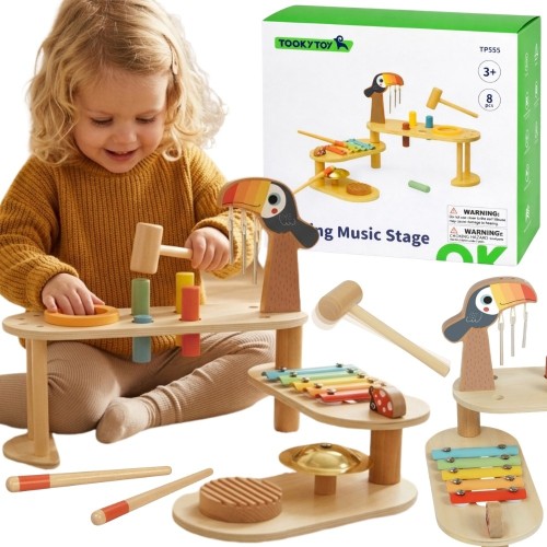 Edukacyjny stolik muzyczny TOOKY TOY z tukankiem — kolorowy panel z instrumentami do nauki dźwięków