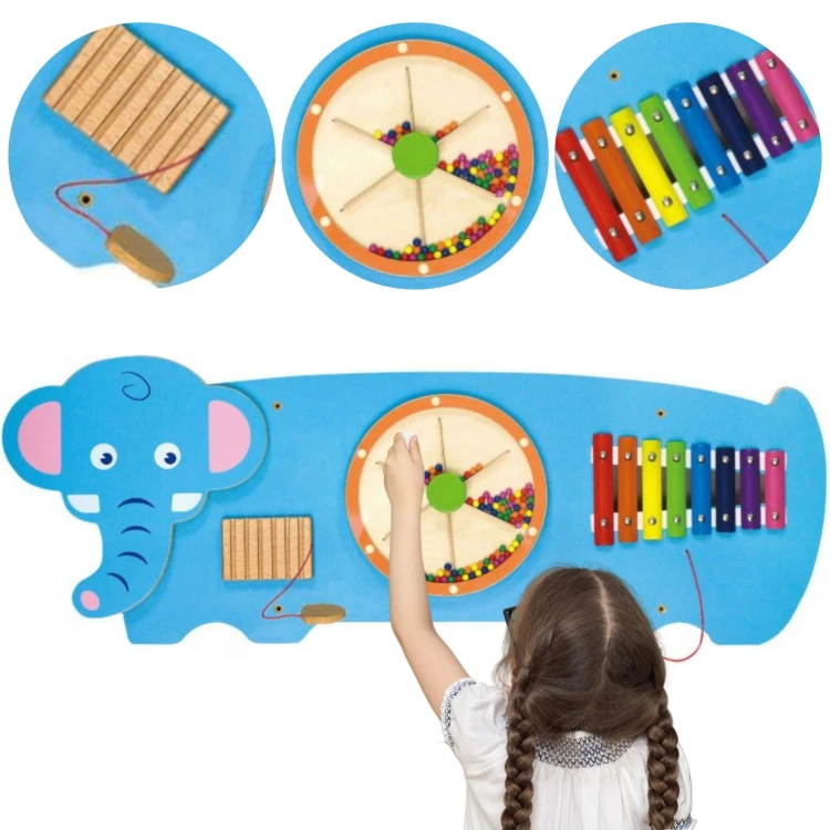VIGA Tablica sensoryczna manipulacyjna 'Słonik' z Certyfikatem FSC — panel Montessori do zabawy i ćwiczeń manualnych