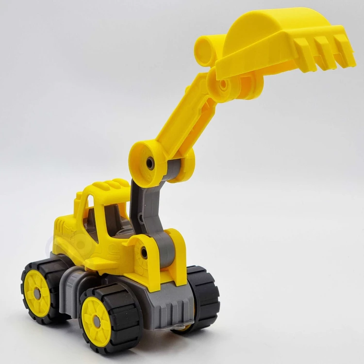 Łyżka i przeguby mini koparki Big Power — detal mechanizmu pokazany z perspektywy z góry