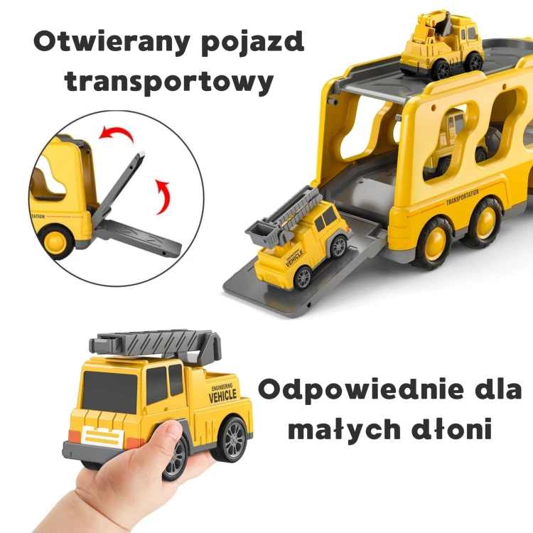 Rampa lawety w pozycji opuszczonej, pokazująca sposób załadunku samochodów w praktycznym zestawie WOOPIE