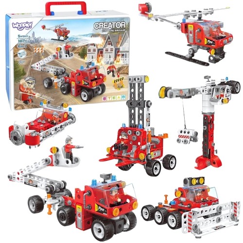 WOOPIE Zestaw Konstrukcyjny Creator City Fire Brigade, marka 48 — widok całego zestawu rozłożonego na stole do zabawy