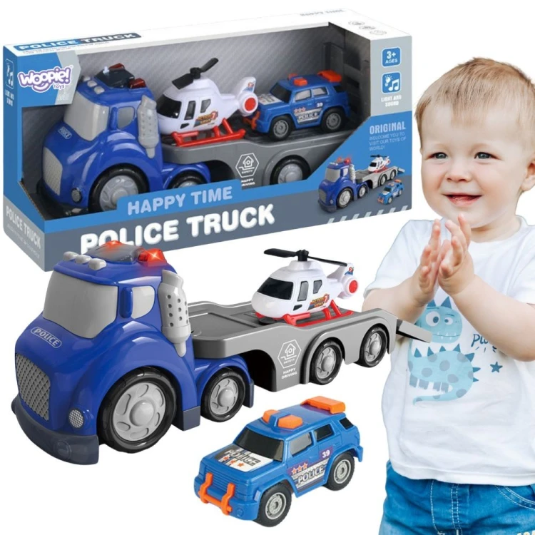 Laweta policyjna WOOPIE City Truck w niebieskim malowaniu, z migającymi światłami i efektami dźwiękowymi