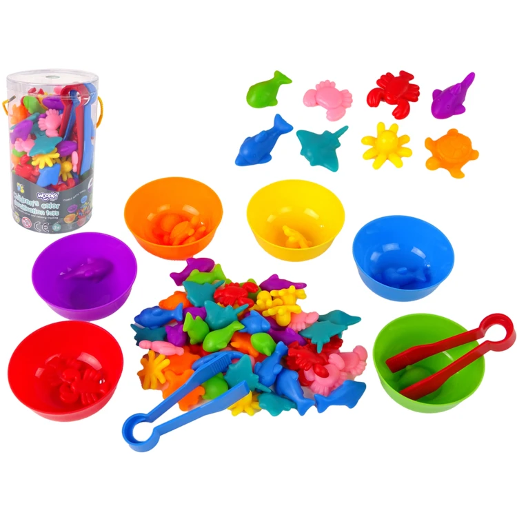 Sorter Kolorów WOOPIE — gra edukacyjna Montessori „Morska Kraina” z 64 elementami do zabawy.