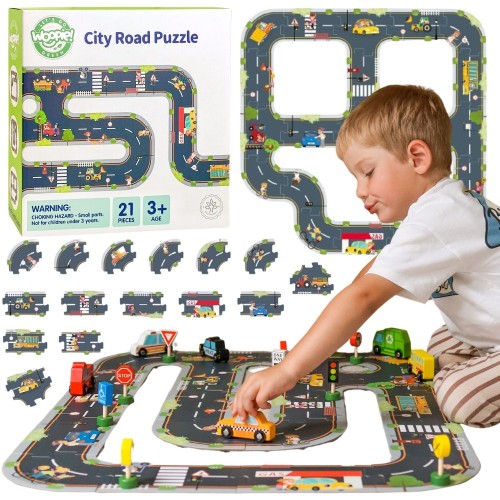 Droga Puzzle dla dzieci WOOPIE GREEN — makieta autostrady 21 el., elementy z certyfikatem FSC.