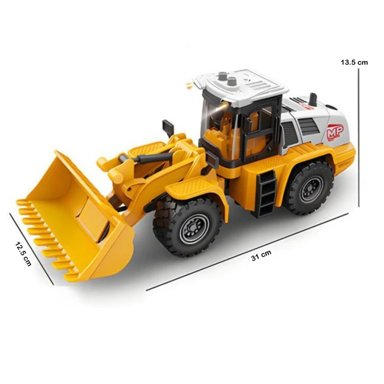 Zbliżenie na przednią łyżkę ładowarki WOOPIE — mechanizm i wykończenie elementu roboczego