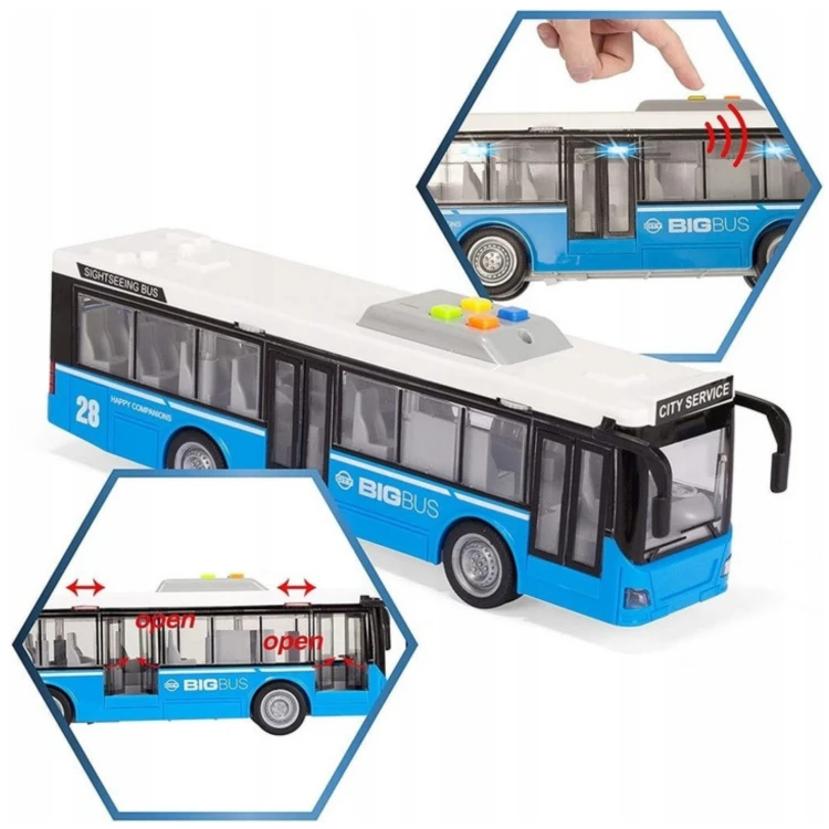Pilot i detale sterowania modelu WOOPIE — zbliżenie na kontroler i przyciski do interakcji z autobusem 1:16