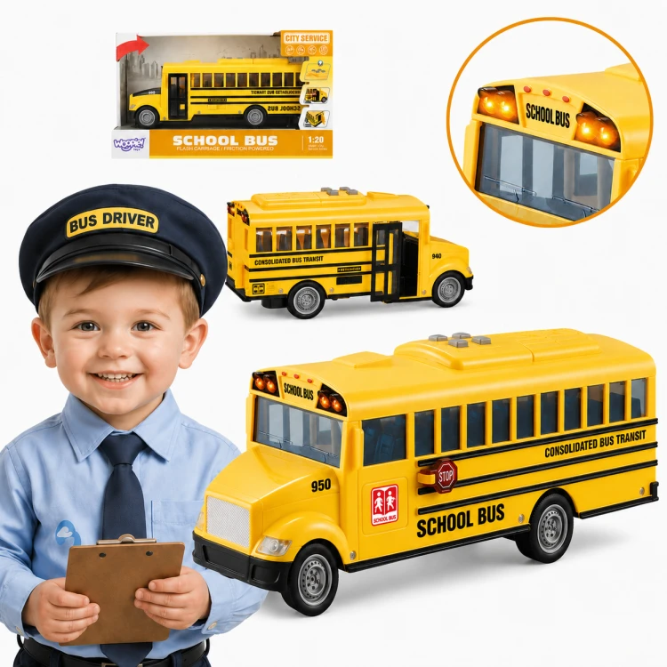 WOOPIE interaktywny autobus szkolny 1:20 z podświetleniem i efektami dźwiękowymi — widok przodu
