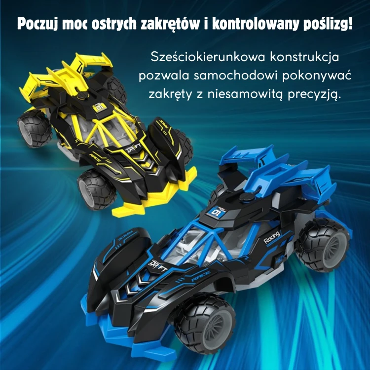 Opakowanie i zestaw WOOPIE Samochód Wyścigowy RC — widok pudełka oraz ułożenia modelu i akcesoriów