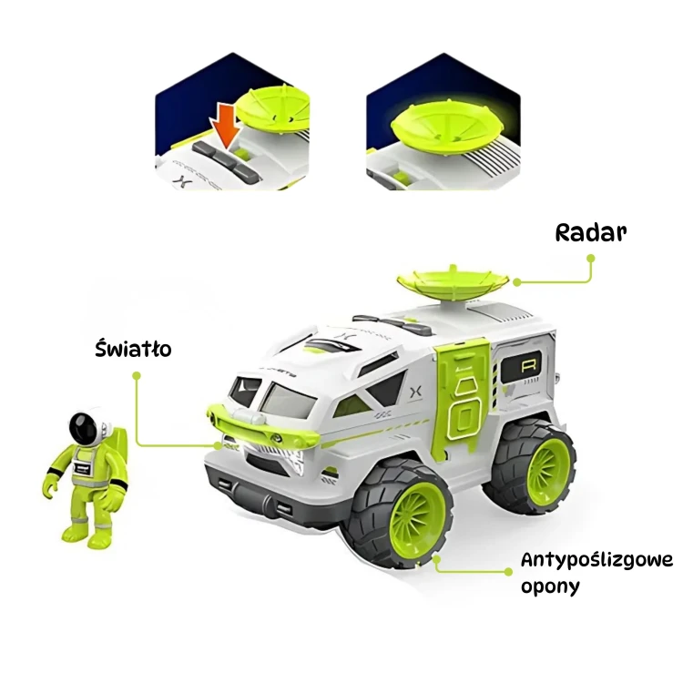 Aranżacja Space Set WOOPIE — łazik ustawiony wraz z dodatkowymi elementami zestawu w scenografii.