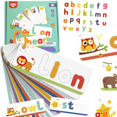 Puzzle Alfabet Montessori TOOKY TOY 57 el. 51 — kolorowe literki rozłożone na jasnej planszy