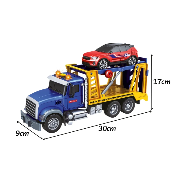 Skala 1:14 transporter z autkiem WOOPIE — ujęcie z góry pokazujące proporcje i rozmieszczenie