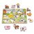 WOOPIE GREEN Drewniane Puzzle Montessori — widok całego zestawu z farmą i pinezkami do dopasowania