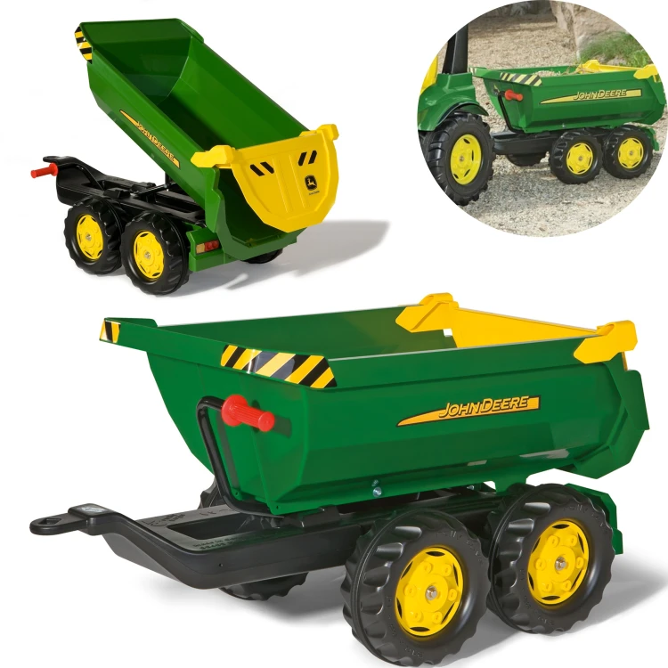 Przyczepa wywrotka RollyHalfpipe John Deere Rolly Toys — widok z boku, otwarta skrzynia i koła