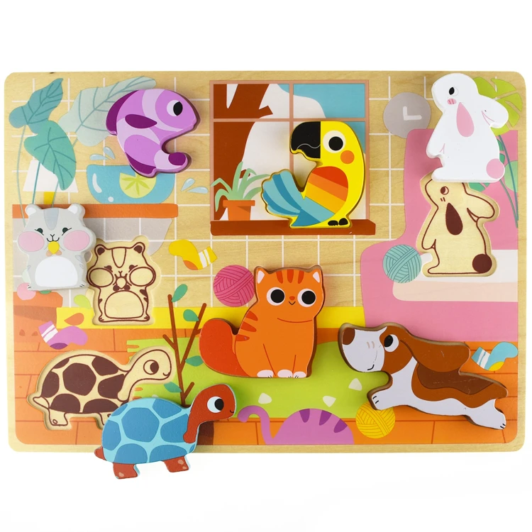 Plansza w kształcie domu z otworami na zwierzątka — puzzle Montessori TOOKY TOY na drewnianych elementach