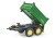 Zielona przyczepa RollyMega Rolly Toys z podniesioną skrzynią, detal mechanizmu wywrotu i tylnej burty