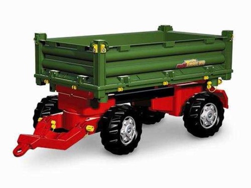 Przyczepa Rolly Multi Rolly Toys — dwuosiowa zielona rollyTrailer, widok z przodu i boku