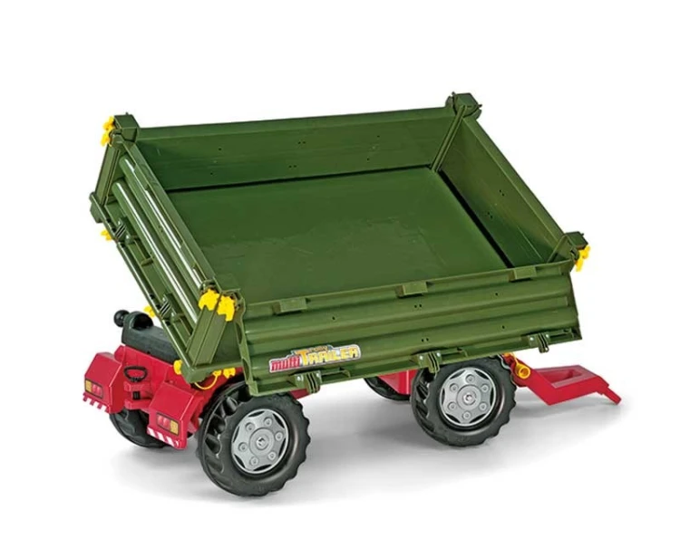 Widok z góry na zieloną rollyTrailer Rolly Toys — przestronna skrzynia ładunkowa i boczne ścianki