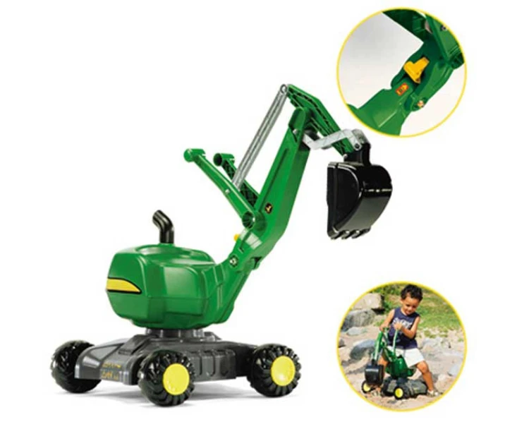 Zbliżenie łyżki koparki RollyDigger Rolly Toys — detale mocowania i wykończenia w zielonym kolorze