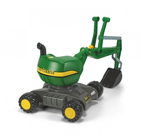 Dziecko sterujące koparką Rolly Toys RollyDigger — zabawa w ogrodzie, ruchoma łyżka w akcji