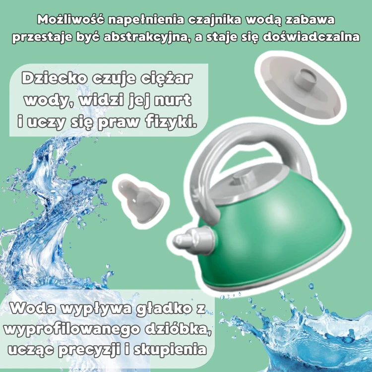 Zbliżenie na plastikowe przybory: łyżki, łopatki i sitko z zielonego zestawu kuchennego WOOPIE 108 el.