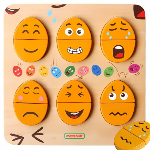 Tablica do Nauki Emocji MASTERKIDZ 55 - front z kolorowymi drewnianymi jajkami w stylu Montessori