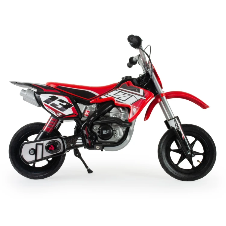 Tylny fragment INJUSA Motor Cross — reflektor, wydech i tylne mocowanie nadwozia na czerwonym tle