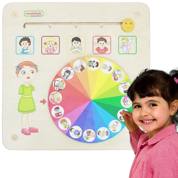 Tablica edukacyjna MASTERKIDZ do nauki i zarządzania emocjami, kolorowe elementy w stylu Montessori