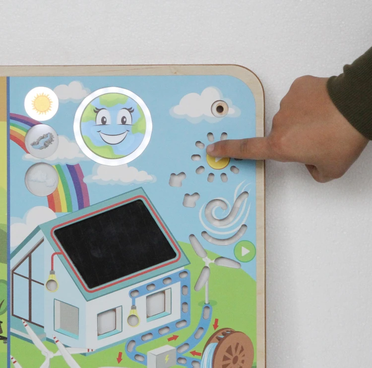 Widok boczny tablicy edukacyjnej MASTERKIDZ — widoczne mocowanie, krawędzie panelu i detale montażu