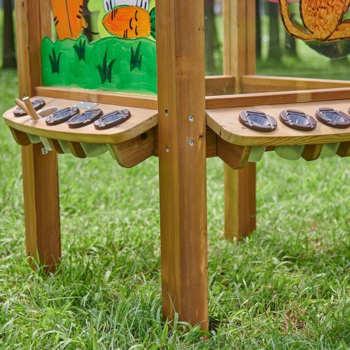 Widok zbliżony na krawędź 4-stronnej przezroczystej tablicy akrylowej MASTERKIDZ z kubeczkami