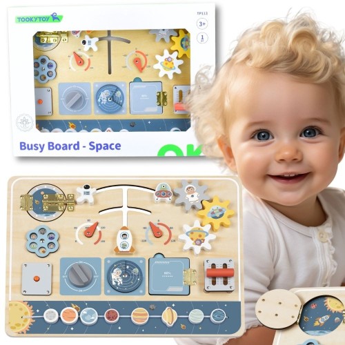 Drewniana tablica edukacyjna TOOKY TOY 51 z motywem astronauty i statku kosmicznego
