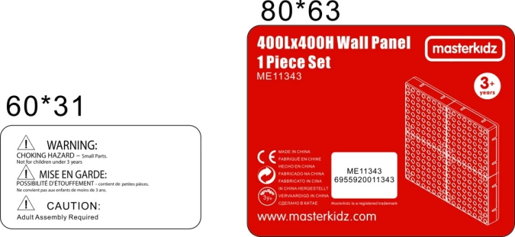 Perspektywa boczna panelu 40 x 40 cm MASTERKIDZ — widoczne mocowania i przymocowane moduły edukacyjne