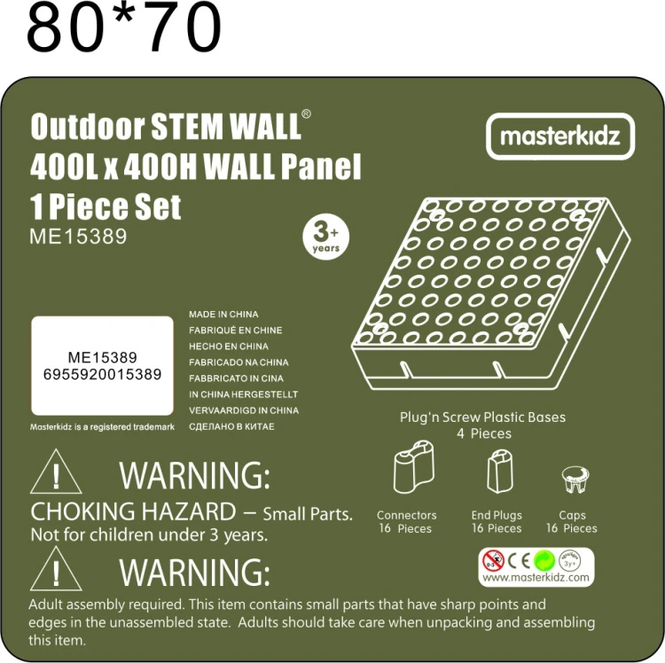 Tył panelu pokazujący instrukcję montażu MASTERKIDZ 55 — panel outdoor z mocowaniami i otworami montażowymi
