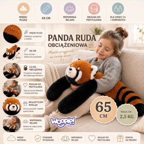Leżący pluszak obciążeniowy Woopie Panda ukazujący rozmieszczenie obciążenia i miękkość materiału powierzchniowego