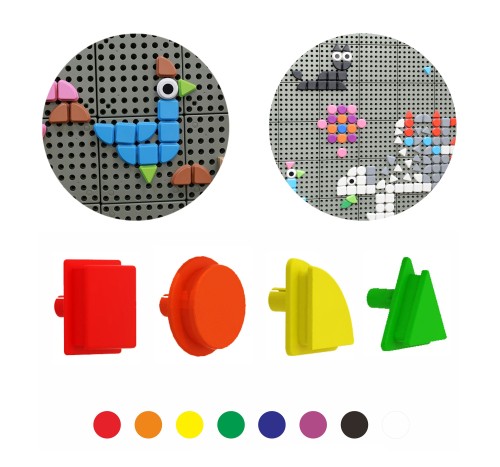 MASTERKIDZ 55 — zestaw kołeczków w kształcie figur geometrycznych 64szt do tablic STEM, widok ogólny