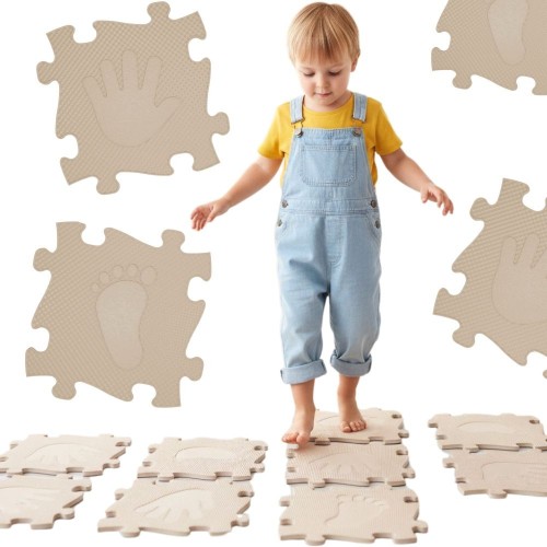 WOOPIE Mata Sensoryczna Ortopedyczna Puzzle 16 el. w kolorze beżowym — widok z góry pokazujący całą matę