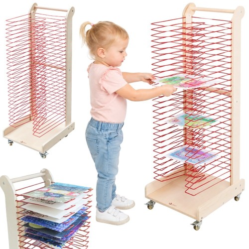 Stojak do suszenia prac plastycznych Classic World EDU z 30 poziomami, naturalne materiały