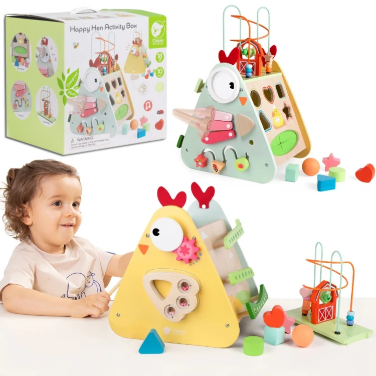 CLASSIC WORLD Kostka Montessori 10w1 Szczęśliwa Farma XXL — widok główny z kolorowymi elementami i motywem farmy