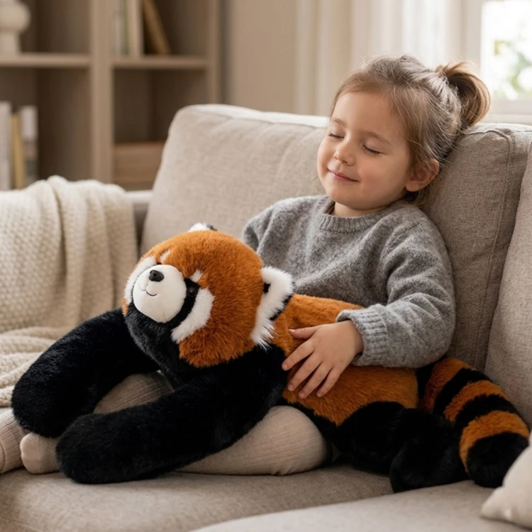 Widok szczegółu twarzy pluszaka Panda Woopie, pokazujący wykończenie i wyraz maskotki
