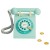 Telefon CLASSIC WORLD na neutralnym tle - detal kolorowych wstawek i naturalna faktura drewna widoczna z bliska