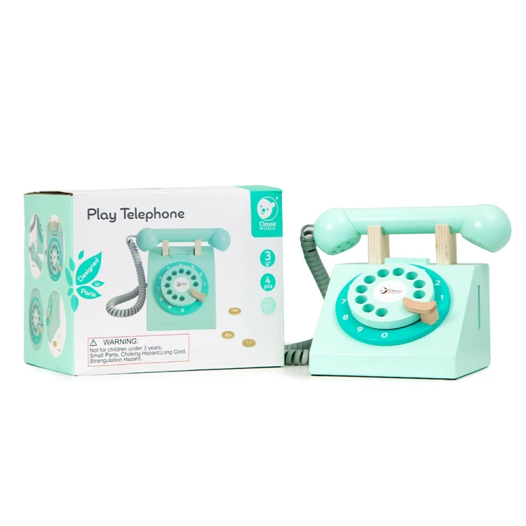 Telefon CLASSIC WORLD na białym tle - komplet 4 el. ukazany z przodu i pod lekkim kątem, czytelna prezentacja skali