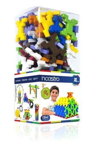 Klocki Incastro Cube XL – zbliżenie na kolorowe krzyżyki, część z kompletu 100 elementów do budowania.
