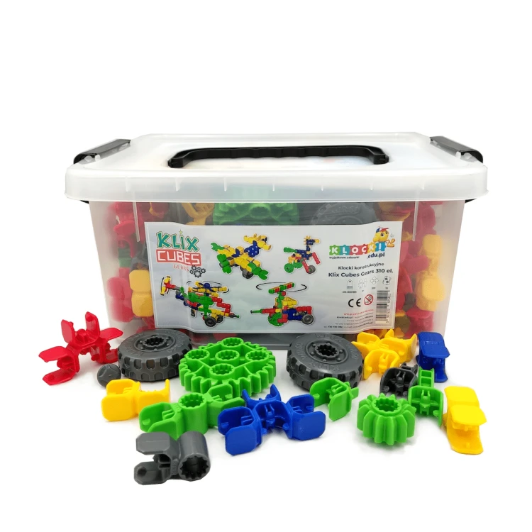 Zestaw klocków konstrukcyjnych Klix Cubes Gears 310 el. w praktycznym pudełku Popular Playthings