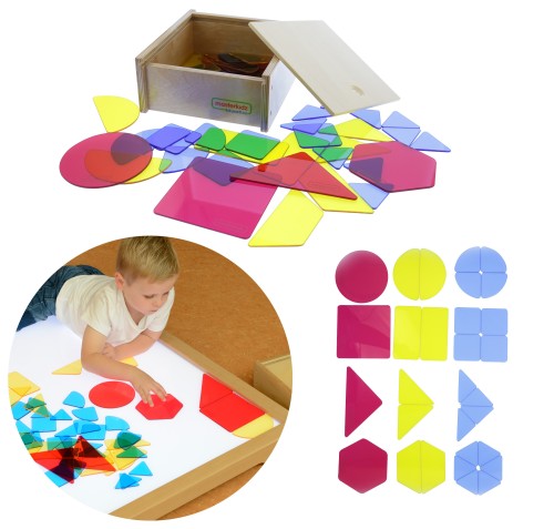MASTERKIDZ Półprzezroczyste Kształty Geometryczne 55 — kolorowe elementy do nauki rozpoznawania figur