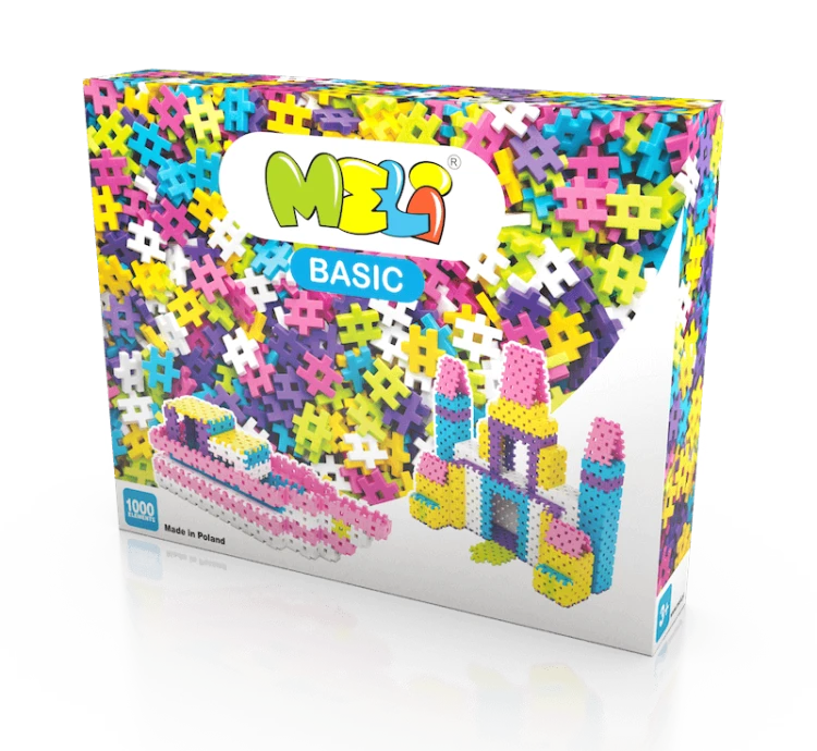 Zestaw Klocki Meli Basic Pink — widok wielu wafli w pastelowych odcieniach różu, fioletu i bieli ułożonych obok siebie