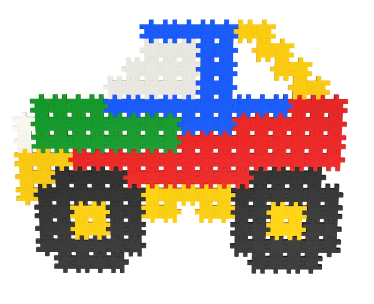 Zbliżenie na krawędzie i łączenia klocków Meli Minis, pokaz stabilności połączeń elementów