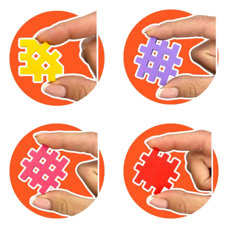 Zbliżenie na klocki Mini Waffle Konstruktor Expert wykonane z miękkiego TPE z recyklingu