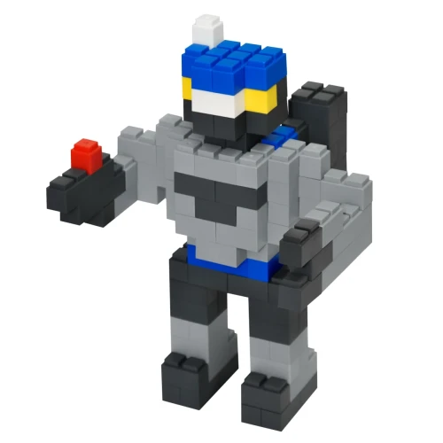 Komponenty zestawu Bricks Robot rozłożone na stole wraz z instrukcją pokazującą kolejne kroki budowy